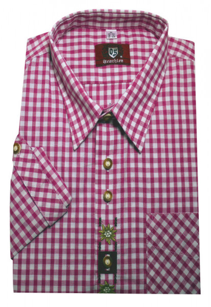 Orbis Trachtenhemd pink-weiß +Stick Krempelarm OS-0105 Regular Fit