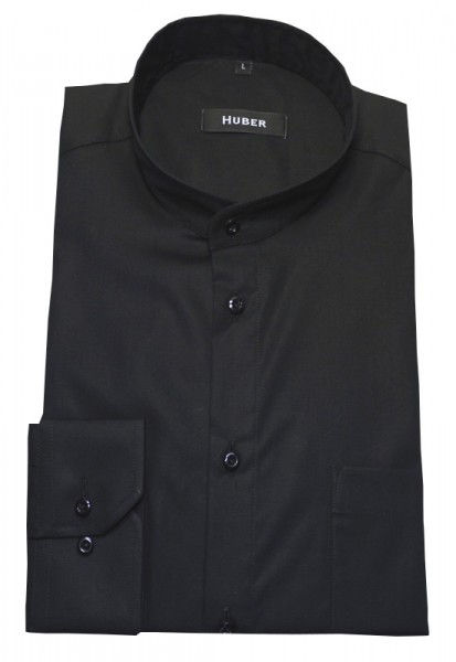 HUBER Stehkragen Hemd schwarz HU-0009 Regular