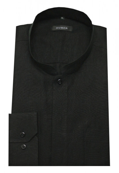 HUBER Stehkragen Hemd Leinen schwarz Asia Kragen HU-0572 Regular