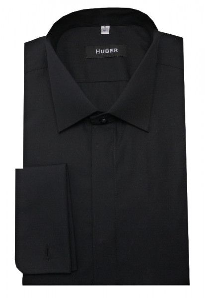 HUBER Smoking Hemd schwarz Flügelkragen Slim Fit HU-0352