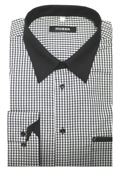 HUBER Hemd schwarz-weiss kariert mit Kontrast HU-9079 Regular Fit