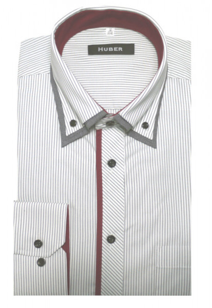 HUBER Hemd mit Button-down-Kragen weiss-grau-rot Patch Regular Fit HU-0446