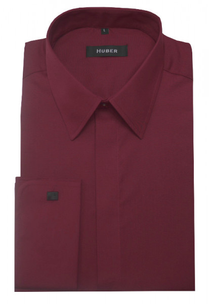 HUBER Umschlag-Manschetten Hemd rot weinrot HU-9019 Regular